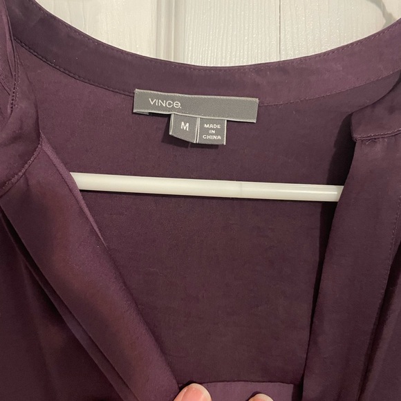 Vince Eggplant Purple Long Sleeve Satin Tie Waist Dress - Picture 4 of 7